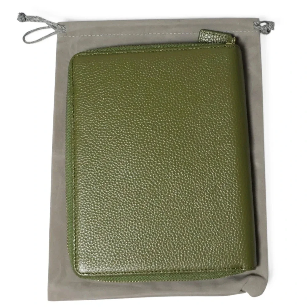 MOTERM Zip Around Planner Cover B6 Pebbled Leather Olive Green Folio